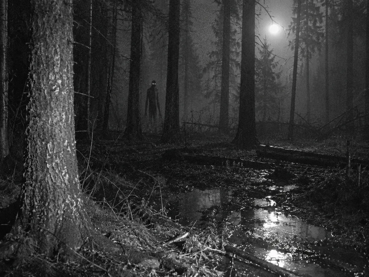 Original archive illustration of a night forest; not a game screenshot.
